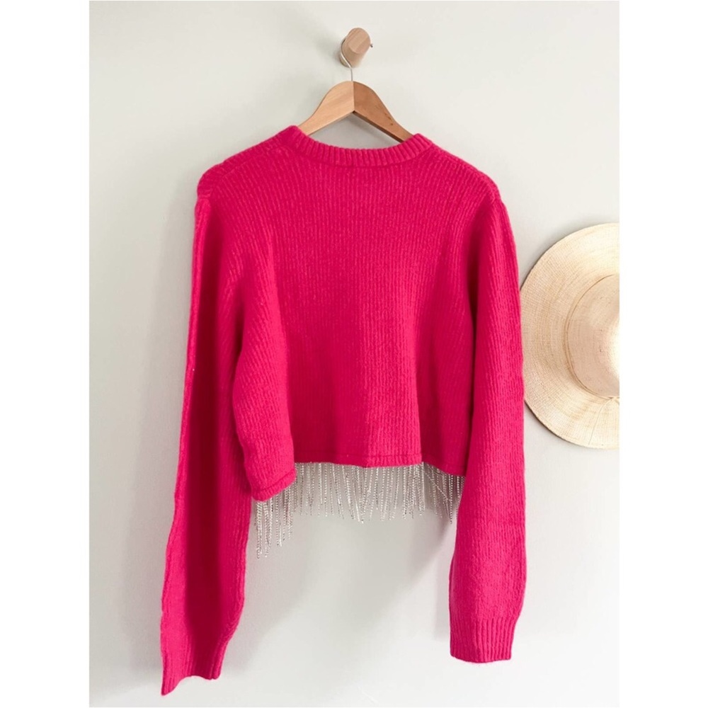 House of Harlow 1960 | Fuchsia Rhinestone Detail Sweater | Hot Pink Barbie Pink - Picture 10 of 12
